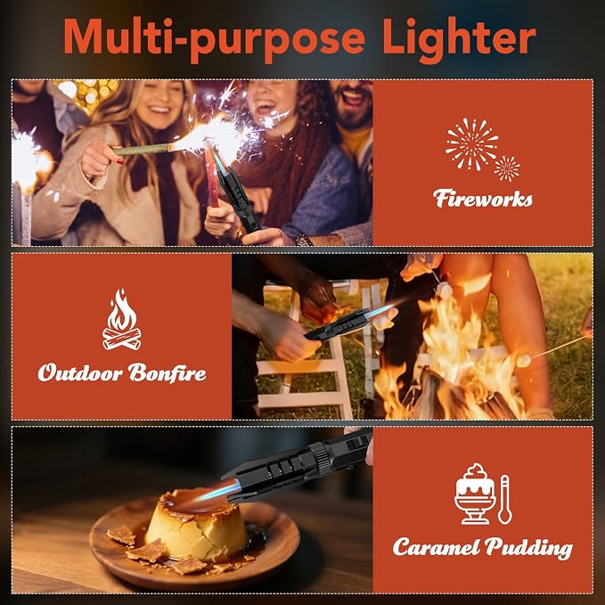 WCX HB300 Torch Lighter, Adjustable Jet Flame Lightsaber Lighter, Windproof Butane Refillable, for Candle/Grill/Cooking/BBQ, Black (Butane Not Included)