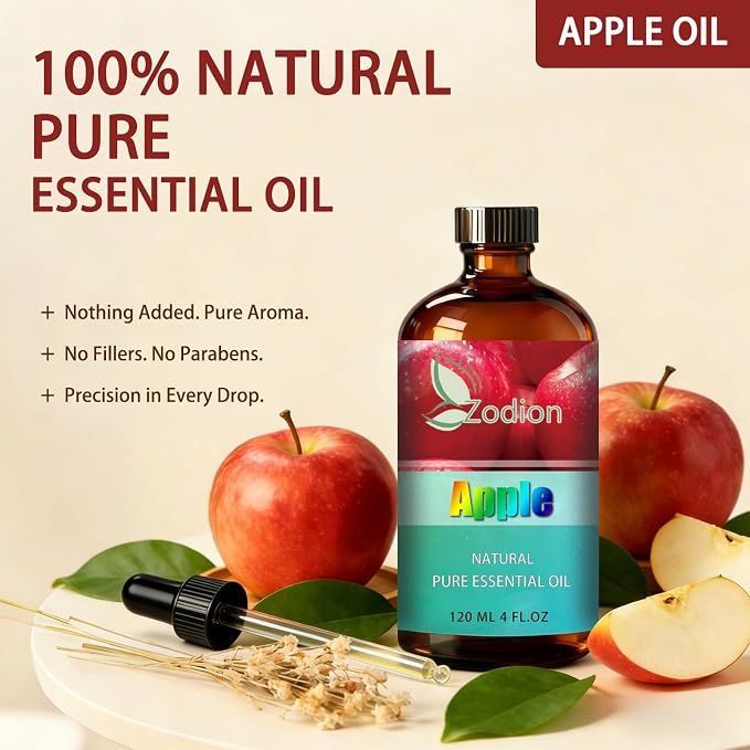 Apple Essential Oil, Apple Fragrance Oil for Diffuser, Massage, Humidifier, DIY Candle, Soap Making, Home, Bath, Yoga - 4 fl oz (120ml) - ZODION Essential Oils
