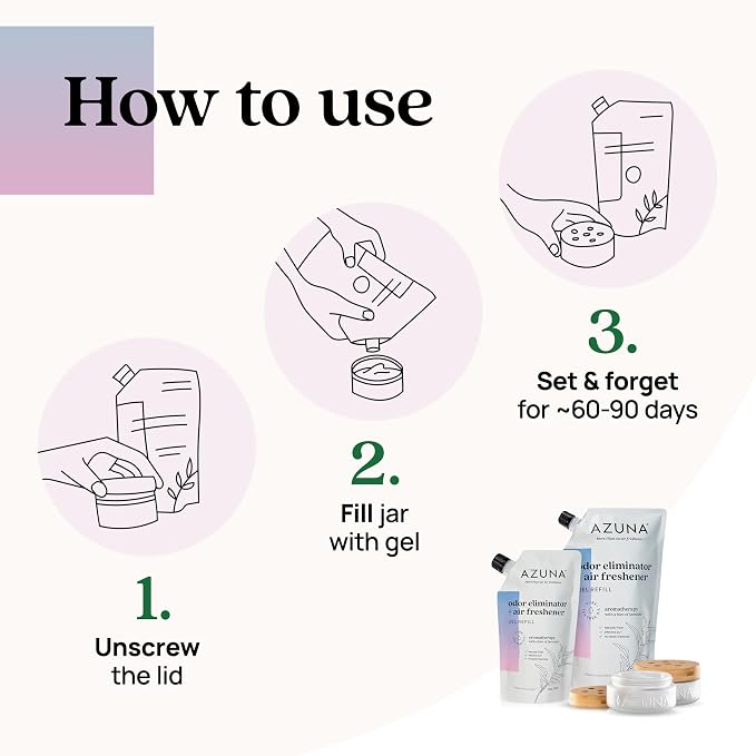 Azuna Air Freshener & Odor Eliminator for Strong Odor | 2 Room Kit Includes (2) 8 oz. Empty Luxe Glass Jars & 12 oz | Plant Powered by Australian Tea Tree Oil | Aromatherapy | Last 60-90 Days