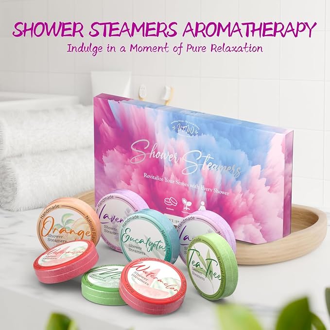 Shower Steamers Aromatherapy 8 Pack –Natural Essential Oil Shower Bombs for Self Care, Home Spa, Stress Relief & Relaxation, Birthday Gifts for Women and Men. Dreamy Watercolor Style