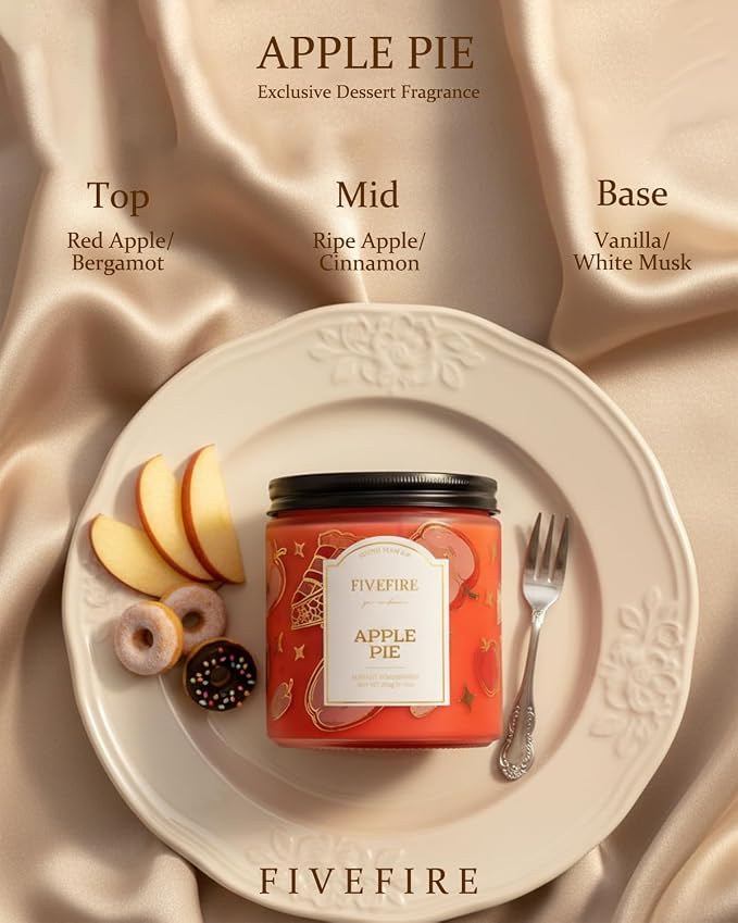 Apple Pie Scented Candles for Kitchen, 13oz Natural Soy Wax 2-Wick Jar, Up to 76-Hour Clean Burn, Warm Bakery Apple Home Fragrance, Gift for Women Men