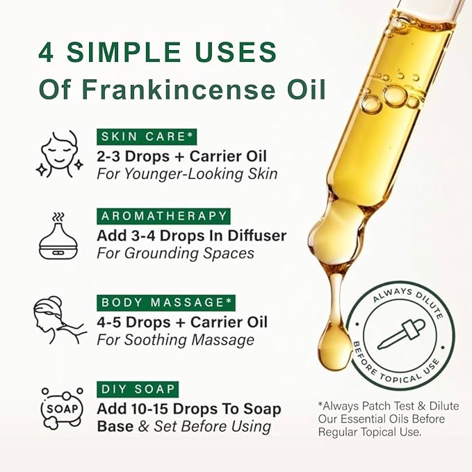 Frankincense Essential Oil 4 FL OZ – 100% Pure Oil with Glass Dropper, Therapeutic Grade for Aromatherapy, Diffuser, Skin Care & Massage, Meditation, DIY Candles & Soap Making