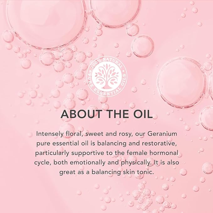 Tisserand Ethically Harvested Pure Essential Oil - 100 Percent Pelargonium Graveolens - Mood Balancer, Ideal for Dry and Oily Skin - Geranium - 0.3 oz