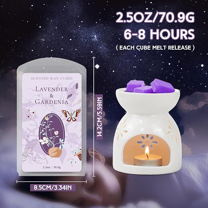 SCENTORINI Wax Melts, Wax Cubes Strong Scent, Lavender Scented for Sleep, Summer Scents Wax Melts for Warmer, 2.5 oz 4-Pack - Lavender & Gardenia, Sage, Chamomile, Sandalwood