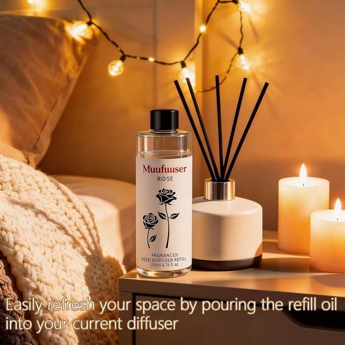 Reed Diffuser Refill, 200ml Scented Oil Refill for Home Fragrance, Long-Lasting Aromatherapy Oils for Reed Diffuser Sticks, Clean Formula with Premium Fragrance Oils, 6.8 Fl Oz (24 Scents