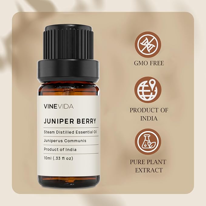 VINEVIDA Juniper Berry Essential Oil 10 mL - Undiluted Candle Scent DIY Scents for Candlemaking Soap Making Safe Skin,4OZV-OBP-JUN-IND-10ML