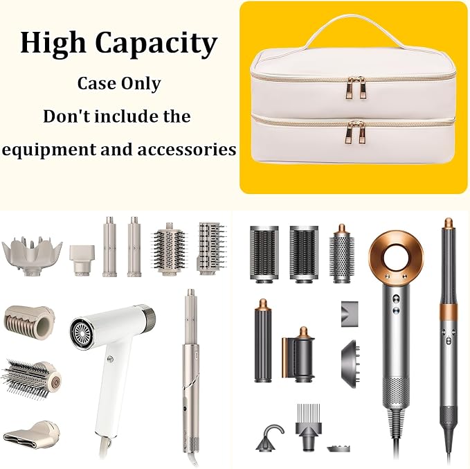 Travel Carrying Case for Shark Flex Style, Double Layer Storage Case for Shark SpeedStyle Hair Dryer Attachments, Waterproof PU Leather Organizer Bag for Shark Airwrap Styler (Dianthus White)