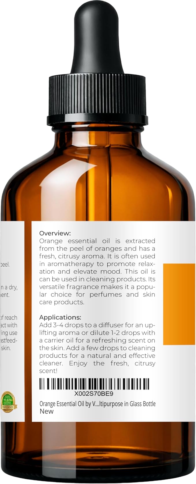 Orange Essential Oil by Velona - 4 Fl Oz | Therapeutic Grade | for Aromatherapy Diffuser, Massage, Skincare, Haircare, Soapmaking | Undiluted