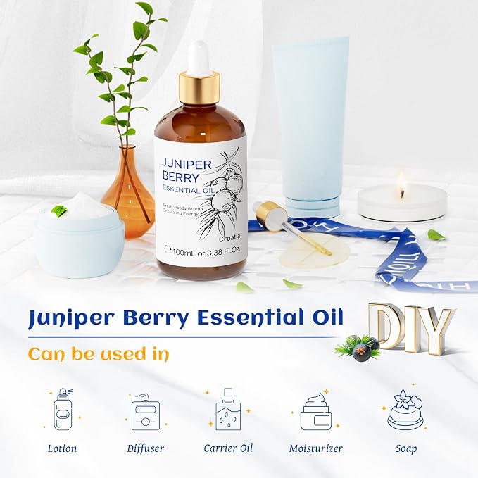 HIQILI 100ML Juniper Berry Essential Oil,100% Pure Natural Undiluted Premium - 3.38 Fl Oz