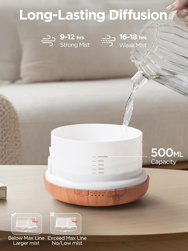 InnoGear Aromatherapy Diffuser & 10 Essential Oils Set, 500ml Essential Oil Diffuser with Remote Control Mother's Gift Ultrasonic Cool Mist Scent Humidifier Vaporizer Auto-Off Timer for Home, Yellow