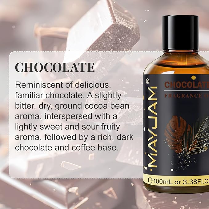 Chocolate Fragrance Oil Essential Oil, MAYJAM 3.38FL.OZ Chocolate Oil for Diffusers for Home, Long Lasting Scented Oils for Soap Candle Making - 100ML