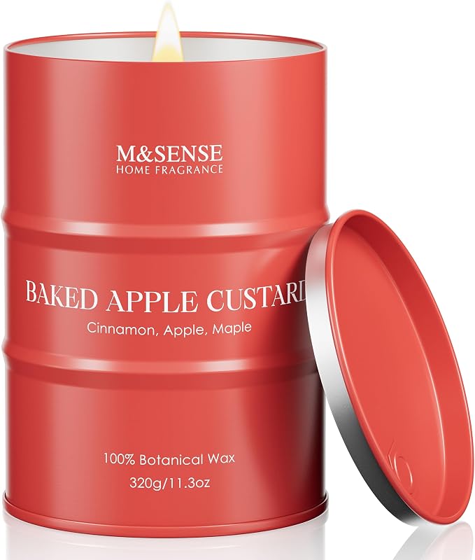 M&SENSE Baked Apple Scented Candles Christmas Decor,Natural Non Toxic,Christmas Candle for Stress Relief Meditation Relaxing, Housewarming Gifts for Women Men, 11.3oz 70 Hour Long Burning