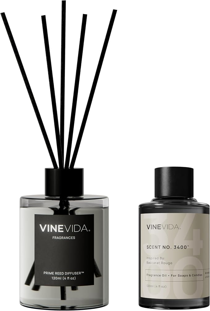 VINEVIDA Prime Reed Diffuser for Home & Bathroom | Long-Lasting Scent Sticks Set | Oil Stick Diffuser | Bathroom Scent - Room Fragrance No. 3400 - Inspired by: Baccarat