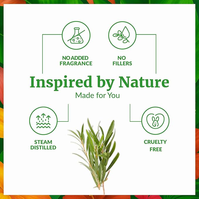 SVA Tea Tree Essential Oil Organic – 2 Fl Oz – 100% Natural Organic Tea Tree Oil - for Diffuser, Hair, Face, Skin Care, Aromatherapy, Scalp and Body Massage, Soap and Candle Making - with Dropper