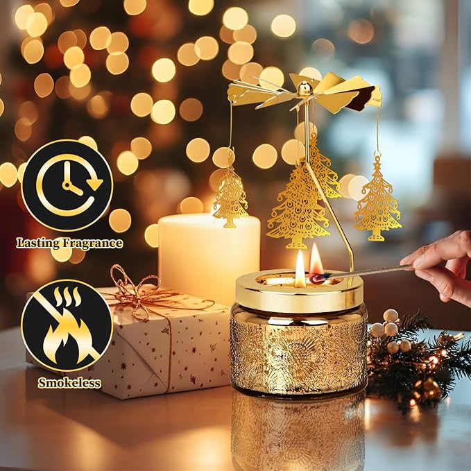 Nialnant Christmas Tree Rotating Scented Candle Gift for Women Mom Daughter Sister Wife, Unique Rotating Scented Candle Gifts for Birthday Christmas Holiday Party Table Decoration