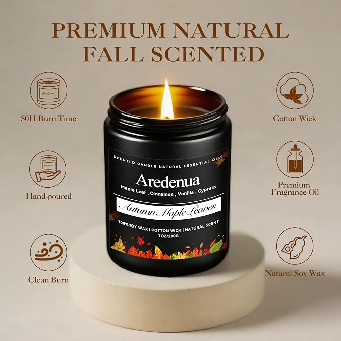 Autumn Leaves Candles – Warm Seasonal Leaf Aroma, Hand-Poured Soy Candles for Winter Home Décor, Cozy Holiday & Christmas Candle Gift