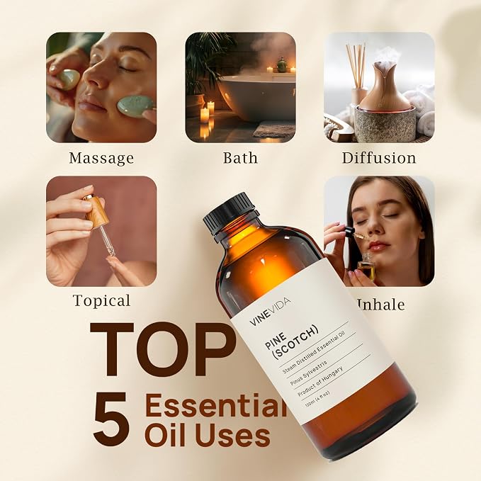 VINEVIDA Pine Scotch Essential Oil 4 oz - Undiluted Oil - DIY Candle Scents - Bulk Oil for Soap Making