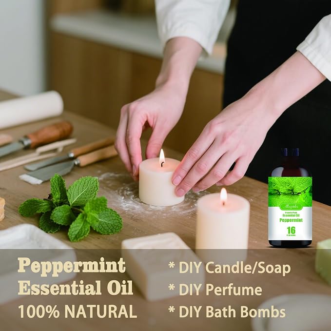 Peppermint Essential Oil, 16.33 fl oz / 490ml | Energy Boost, For Diffuser, Humidifier, Massage, DIY Candle, Soap, Cleaning, Office Use, Gift Ready