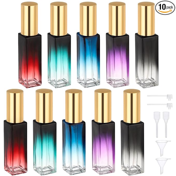 Segbeauty 0.34oz Travel Perfume Refillable Bottle, 5pcs Glass Mini Glass Perfume Atomizer Travel, 10ml Empty Cologne Atomizer Bottles, Small Cologne Sprayer with Transfer Tools Set for Refill