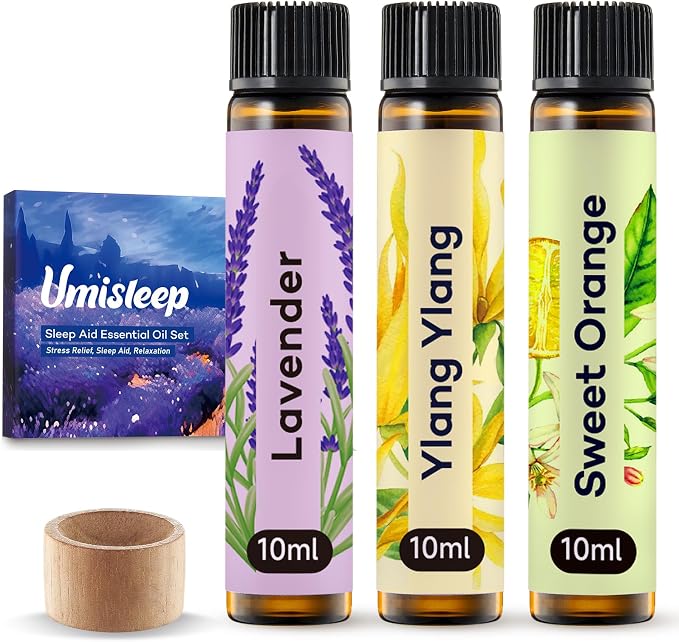 Umisleep High-Potency Essential Oils Set for Better Sleep & Relaxation - Lavender, Sweet Orange, Ylang-Ylang - Long-Lasting Essential Oils for Diffusers, Aromatherapy, Humidifiers - 3 x 10 ml Gift Set