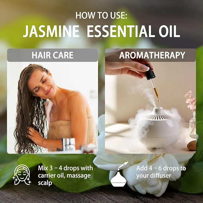 Jasmine Essential Oil - Jasmine Fragrance Oil for Diffuser, Massage, Humidifier, DIY Candle, Soap Making, Home, Bath, Yoga - 4 fl oz (120ml) - ZODION Jasmine Essential Oils