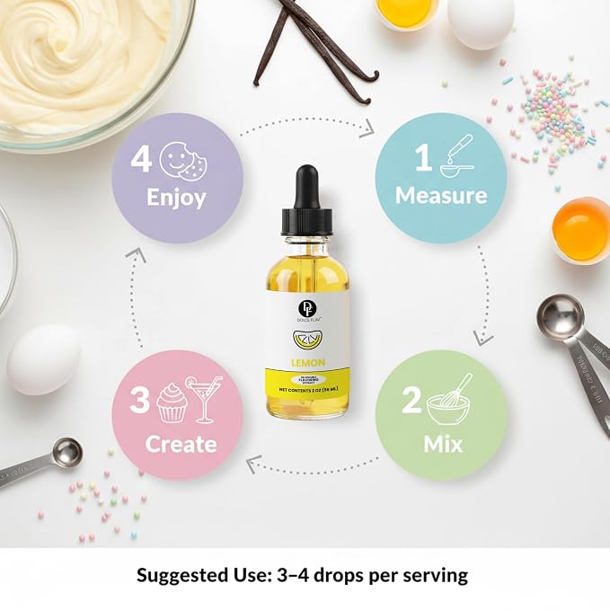 Lemon Flavor Concentrate for Food & Cosmetics – 2 Oz. Multipurpose Lemon Flavouring Oil for Lip Gloss, Pastries, & Candies in Glass Bottle – Confection & Candy Flavoring Oils by Dolce Foglia (Keto)