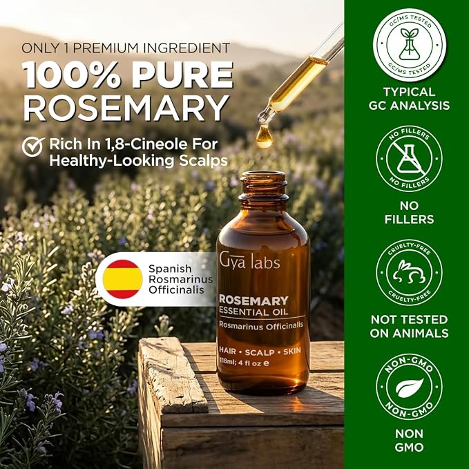 100% Pure Rosemary Essential Oil - 4 Fl Oz - Rosemary Oil for Hair, Skin, Diffuser, Aromatherapy & DIY Candle Making Scent