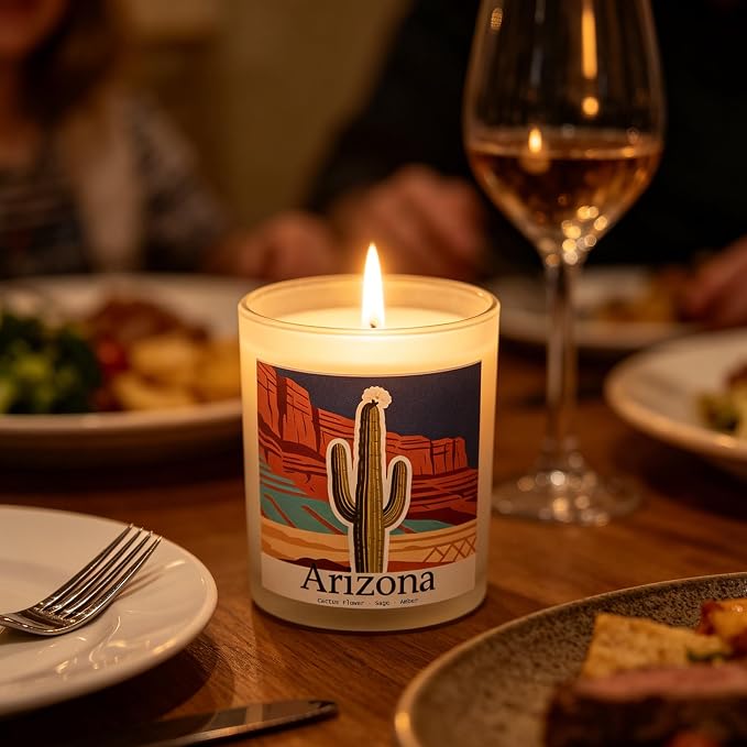 Arizona Dawn Scented Candle, Cactus Flower & Sage & Amber, Arizona Gifts, Arizona Souvenirs, Arizona Decor, Cactus Gifts, 100% Soy Wax, 7OZ