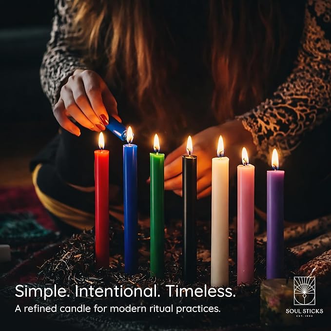 SOUL STICKS Aura Magic Spell Chime Taper Candles 20 Pack - Ideal for Altar, Rituals, Ceremonies, Meditation Colored Chime Candle for Witchcraft Supplies, Wiccan Supplies, Candles Clearance