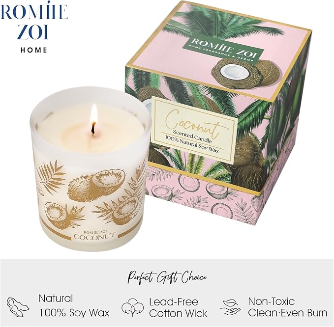 ROMIIE ZOI Scented Candle - Coconut - 6oz Aromatherapy Soy Wax Jar Candle for Home, Gifts for Women - 170g