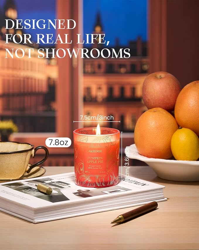M&SENSE Pumpkin Apple Pie Scented Candle, 8.1oz 42-Hour Slow Burning Soy Candles, Spiced Harvest Bakery Aromatherapy, Fall Holiday Gift