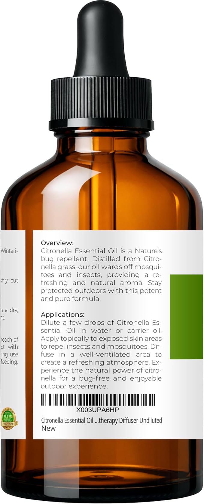 Citronella Essential Oil by Velona - 4 Fl Oz | Therapeutic Grade 100% Pure and Natural | for Aromatherapy Diffuser, Massage, Skincare, Haircare, Soapmaking | Undiluted and Multipurpose in Glass Bottle