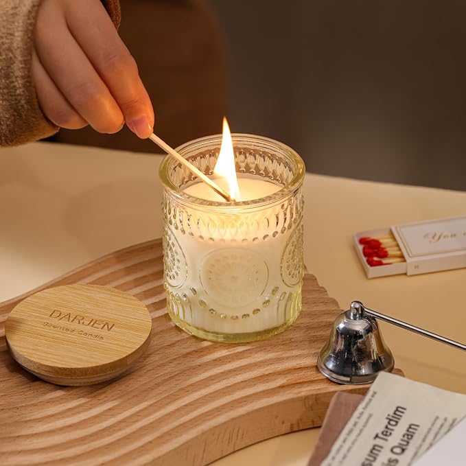 DARJEN Vanilla Candles for Home- 5.3oz 35H Natural Soy Wax Aromatherapy Jar Candle with Strong Scent, Decorative Aesthetic Candles for Living Room, Gathering, Kitchen, Luxury Gift for Women
