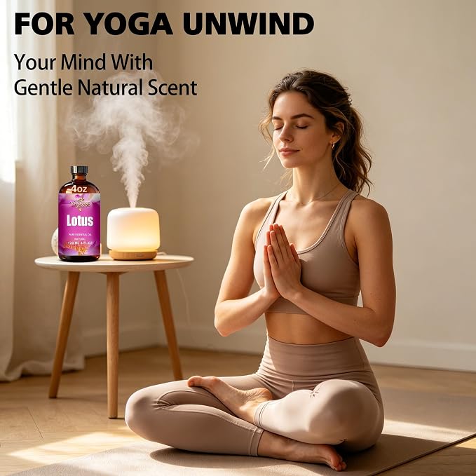 Lotus Essential Oil, Lotus Oil 4 Fl Oz 120ml for Diffuser Yoga Soap & Candle Making – with 0.33 Oz Roller Ball & Dropper YHSESSE Essential Oils