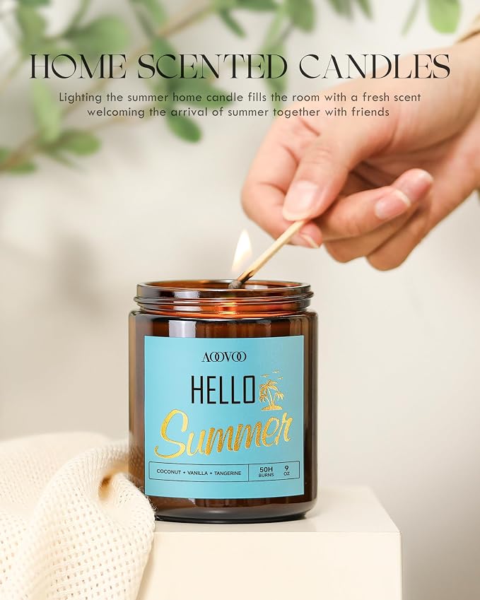 AOOVOO Hello Summer Candles - 9 oz Scented Candles, Aromatherapy Candle, Soy Candle for Home Scented