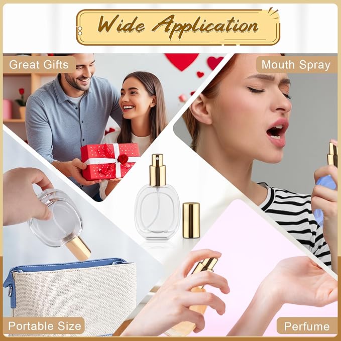 6 Pcs 50ml/1.7oz Glass Spray Bottle Clear Empty Perfume Atomizer Refillable Spray Container with Fine Mist Sprayer Pump for Fragrance Essential Oil Travel - Golden Lid