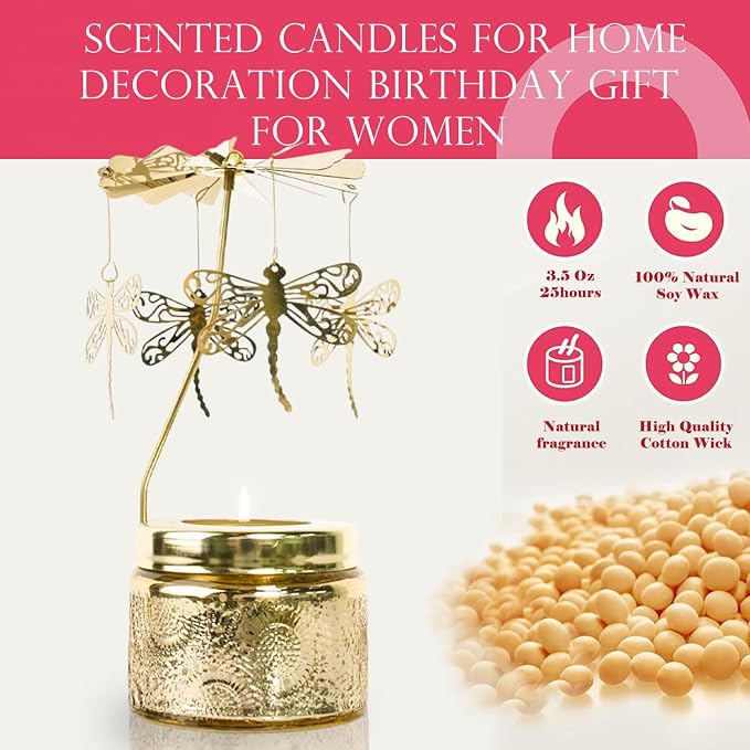 Dragonfly Candle Birthday Gifts for Best Friends,Rotating Scented Candles Funny Gifts for Women,Her, Wife,Home Decor,Scented Candle with Gift Box