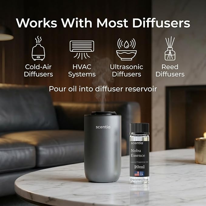 Scentia Nobu Essence Aromatherapy Oil for Diffuser – Hotel Scent Inspired by Nobu Hotel – 20 mL – Jasmine, Lily & Sandalwood Natural Fragrance Oil for Waterless & Cold Air Diffusers, Made in USA