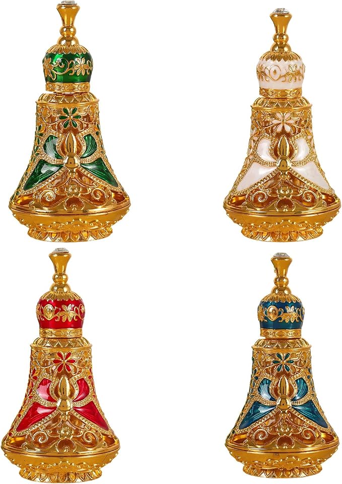 Arabic Patterns Scent Bottle, Middle Eastern Alloys Stylish Perfume Bottle, Small Sized Portable Container for Home Travel Carrying