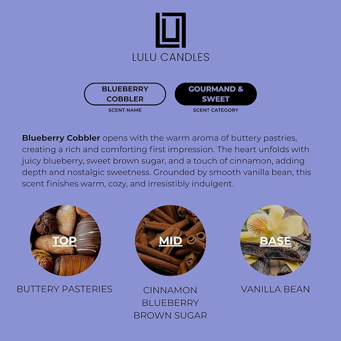 Lulu Candles | Blueberry Cobbler | Luxury Scented Soy Jar Candle | Hand Poured in The USA | Highly Scented & Long Lasting (9 Oz.)