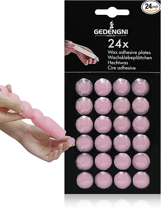 Taper Candle Wax Dots - 24pcs Spiral Sticky Dots White Adapter Small Adhesive, Soft Wax for Any Holder Accessories - Pink