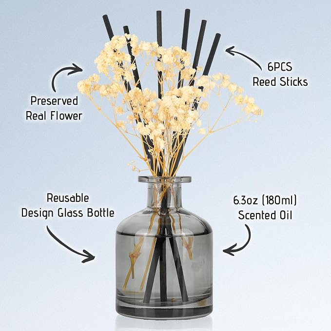 Brakula Reed Diffuser Set, 6.09 fl oz (180 ml)- Lavender Eucalyptus with 8 Reed Sticks, Home Fragrance Reed Diffuser for Bathroom Shelf Decor