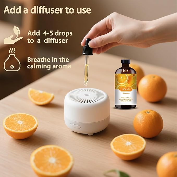 Orange Essential Oil, Orange Oil for Cleaning, Diffuser, Humidifier, DIY Soap, Candle, Energy, Home, Gift Ready,Orange Fragrance Oil - MLYNKL Essential Oils (4.33 fl oz / 130ml)