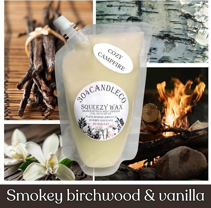 304CandleCo Large Squeeze Soy Wax Melt - 50 SCENTS! - Highly Fragrant & Hand-Crafted - Easy Mix & Match - American Made - Perfect for Wax Warmers (8oz, Cozy Campfire)