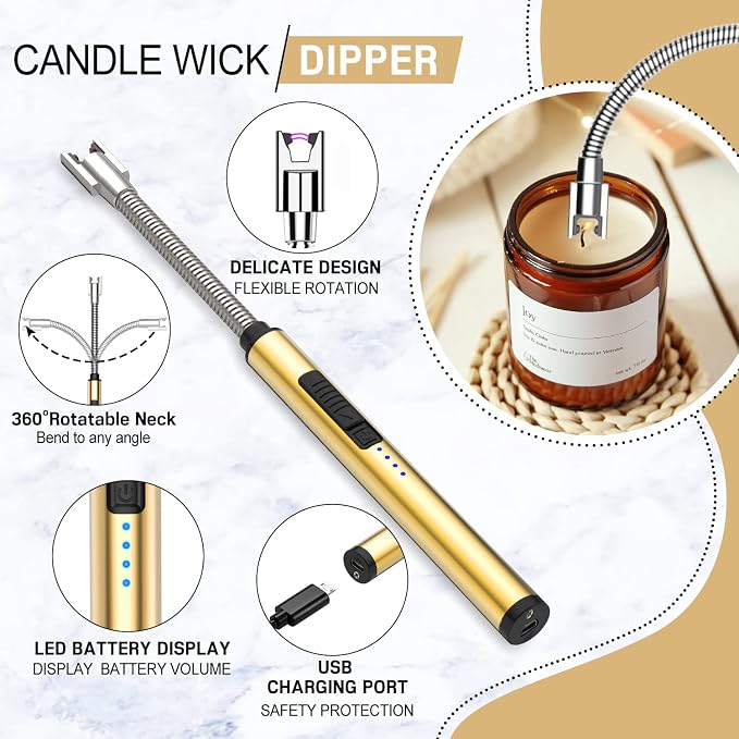 5 in 1 Candle Accessory Set,Candle Wick Trimmer Cutter,Candle Wick Dipper,Candle Wick Snuffer,Rechargeable Candle Lighter,Tweezers,Stainless Steel Candle Care Kit Home Gift for Aromatherapy