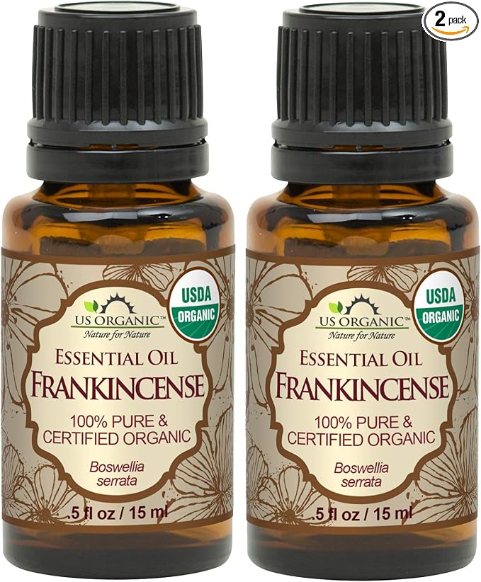 US Organic 100% Pure Frankincense Essential Oil, USDA Certified Organic, Steam Distilled, Boswellia serrata, Origin India, Use Topically or in Diffuser (15 ml, Value 2Pack)