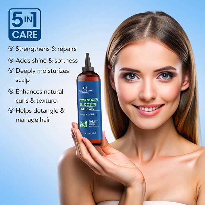Botanic Hearth 100% Pure Rosemary Castor Oil For Hair Growth & Hair Treatment Oils 6.7 Fl Oz | Infused with coconut Oil | Hair Oil Repairs Dry Damaged Hair, Strengthening, Healthier | All Hair Types