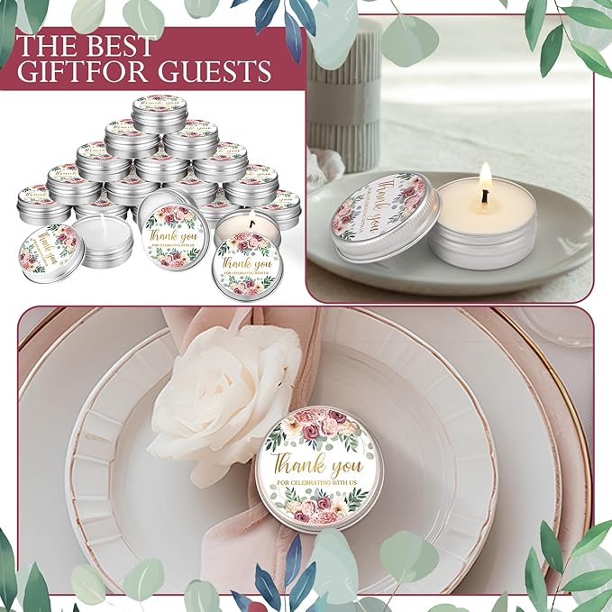 MTLEE 50 Pcs Wedding Candles Gift Favors for Guests 1 Oz Lavender Scented Soy Wax Aromatherapy Candle Favors for Bridal Shower Rustic Wedding Party Guests(Pink Rose)