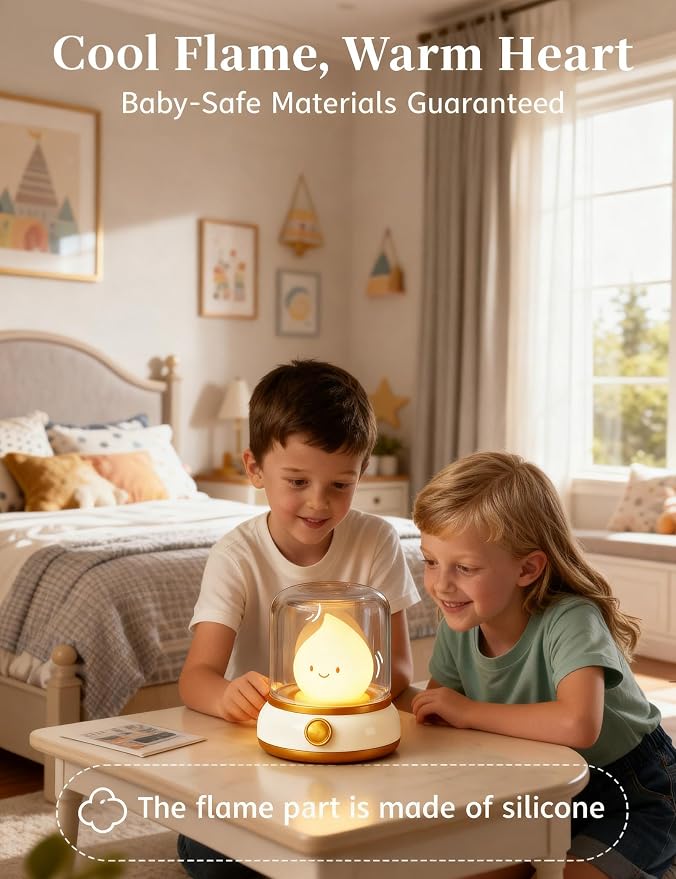 Ghost Campfire Night Light for Bedtime, Cute Kerosene Lamp, Rechargeable Portable Bedtime Small Read Lamp, Dimmable, Timer, Cute Light for Kids, Toddlers, Teens