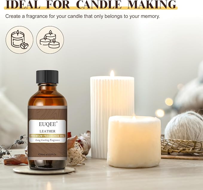 EUQEE Leather Fragrance Oil, 2.02 Fl oz/ 60ml Essential Oils for Diffuser, Candle Making, DIY Soap with Glass Dropper